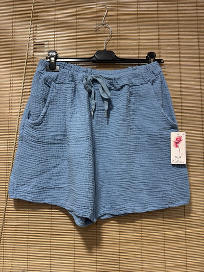 Short en gaze de coton bleu jean