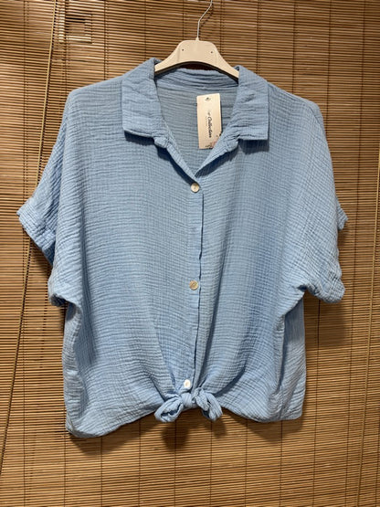 Chemise gaze de coton bleu ciel