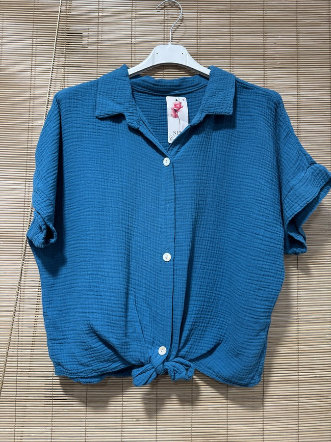 Chemise gaze de coton bleu canard