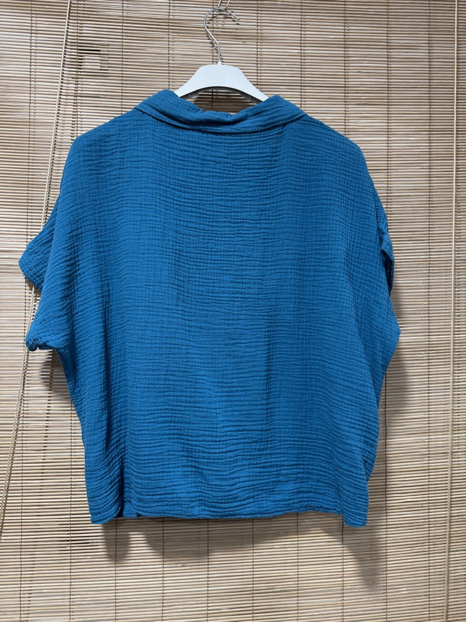 Chemise gaze de coton bleu canard