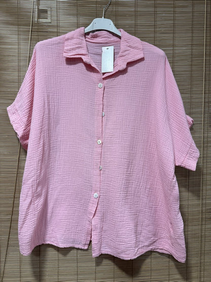 Chemise gaze de coton manches courtes rose