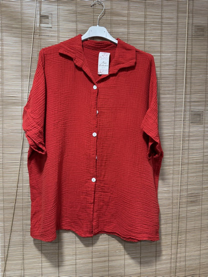 Chemise gaze de coton manches courtes rouge