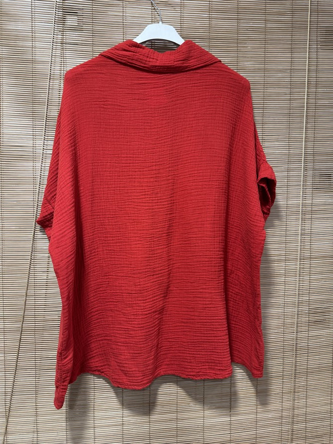 Chemise gaze de coton manches courtes rouge