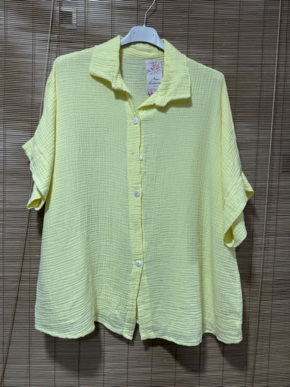 Chemise gaze de coton manches courtes jaune
