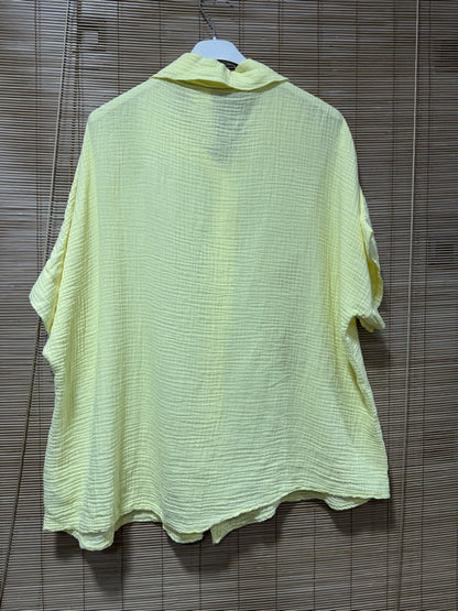 Chemise gaze de coton manches courtes jaune