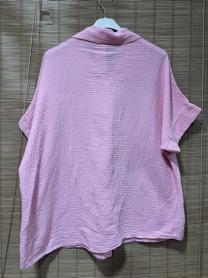 Chemise gaze de coton manches courtes rose