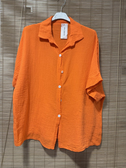 Chemise gaze de coton manches courtes orange