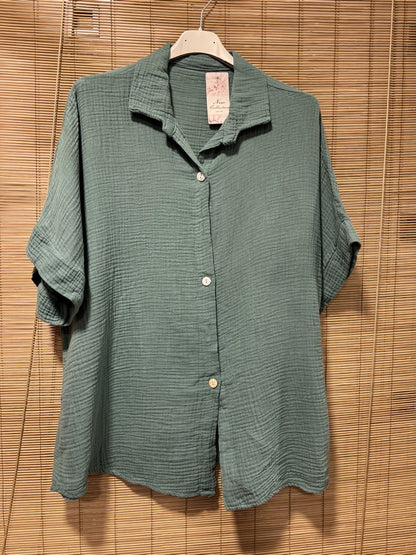 Chemise gaze de coton manches courtes kaki
