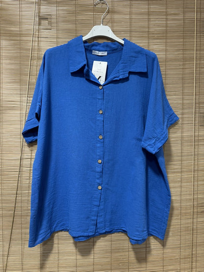Chemise coton manches courtes bleu roi