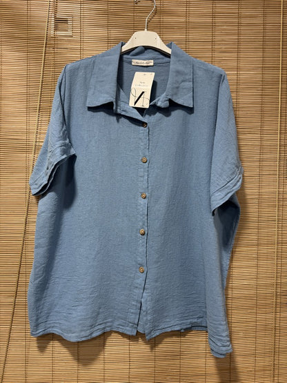 Chemise coton manches courtes bleu jean