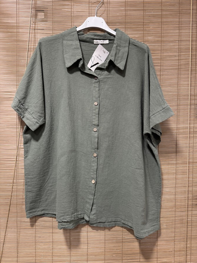 Chemise coton manches courtes kaki