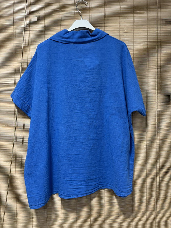 Chemise coton manches courtes bleu roi