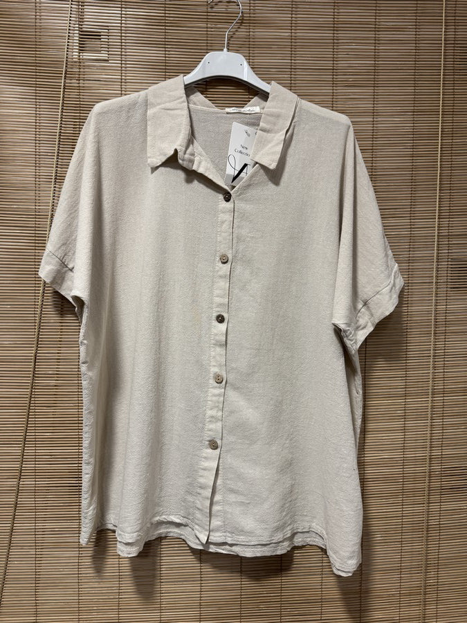 Chemise coton manches courtes sable