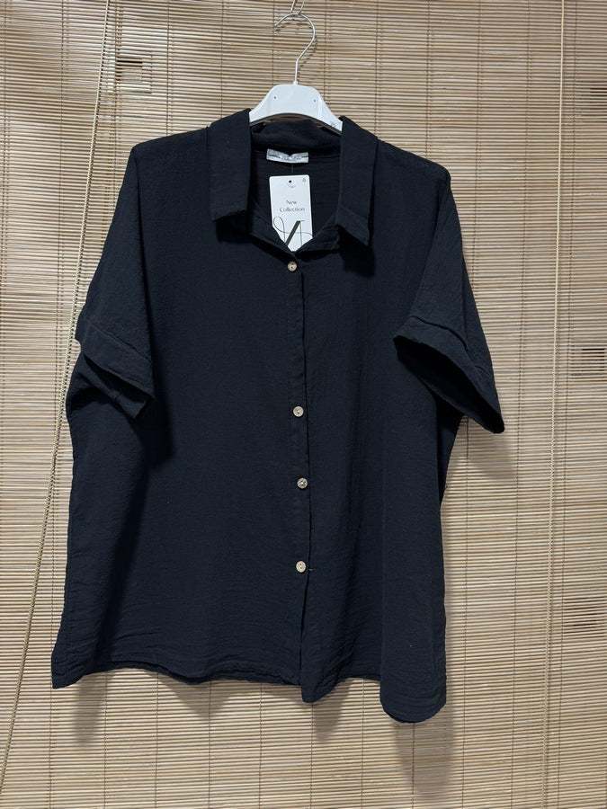 Chemise coton manches courtes noire