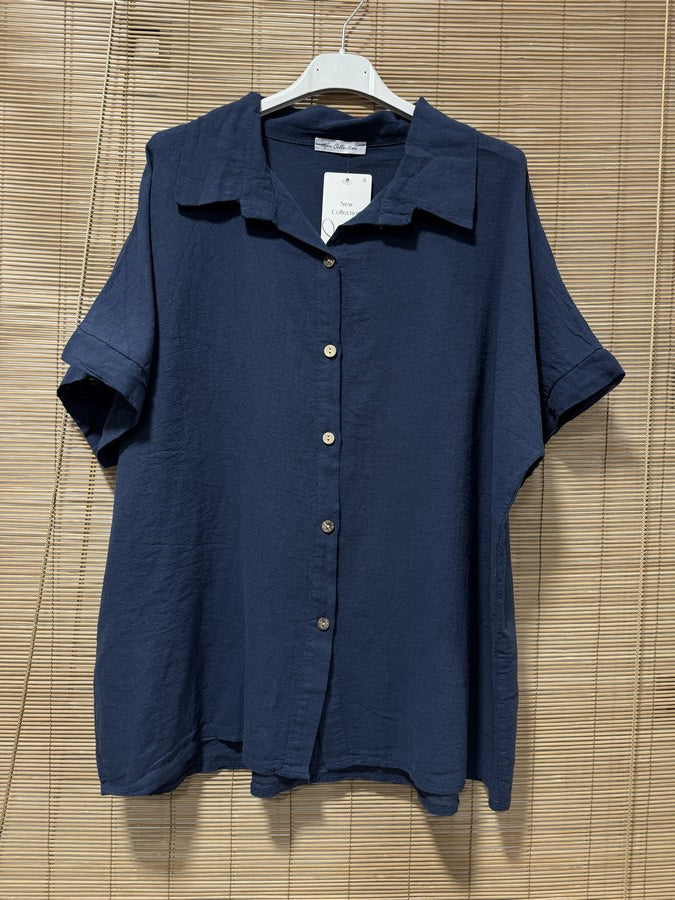 Chemise coton manches courtes bleu marine
