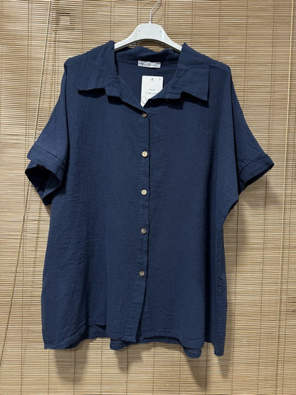 Chemise coton manches courtes bleu marine