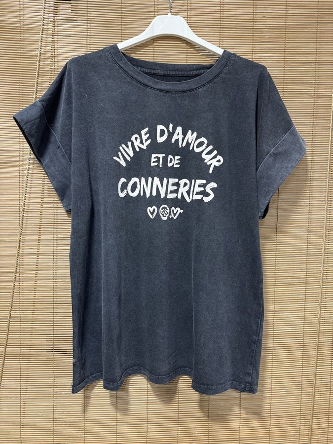 T-shirt anthracite Vivre d'Amour et de Conneries