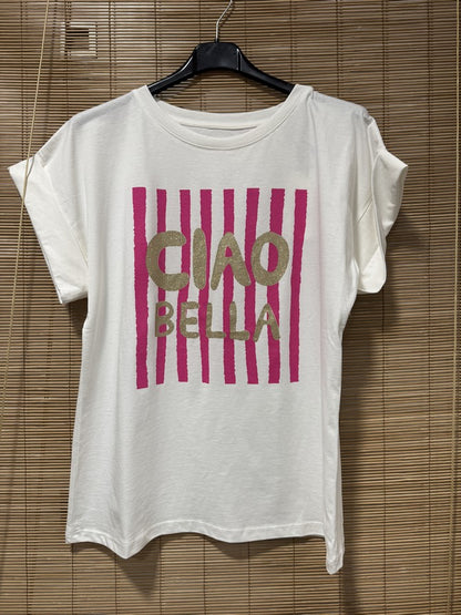 T-shirt Blanc Ciao Bella fuchsia