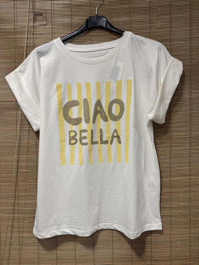 T-shirt Blanc Ciao Bella jaune