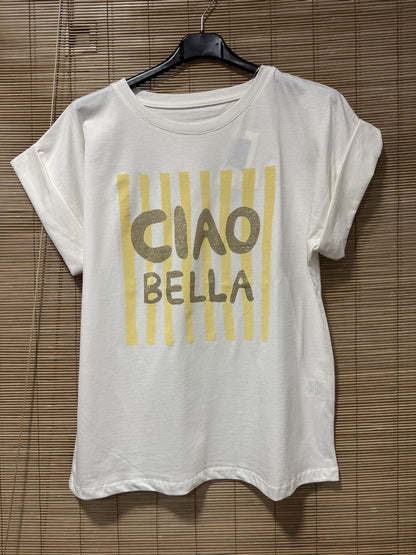 T-shirt Blanc Ciao Bella jaune