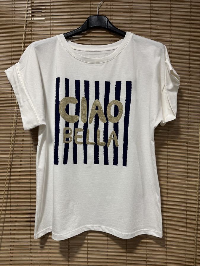 T-shirt Blanc Ciao Bella bleu marine