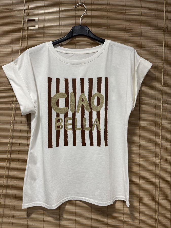T-shirt Blanc Ciao Bella marron