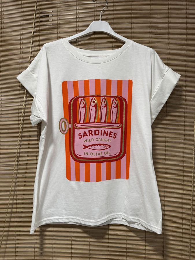 T-shirt Blanc Sardines oranges