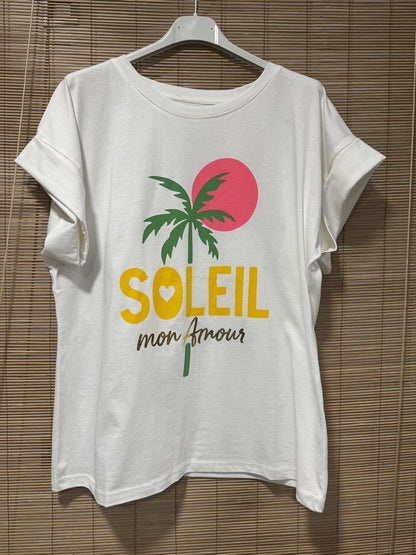 T-shirt Blanc Palmier Soleil