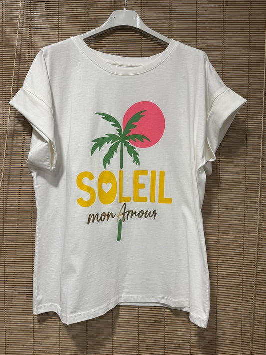 T-shirt Blanc Palmier Soleil
