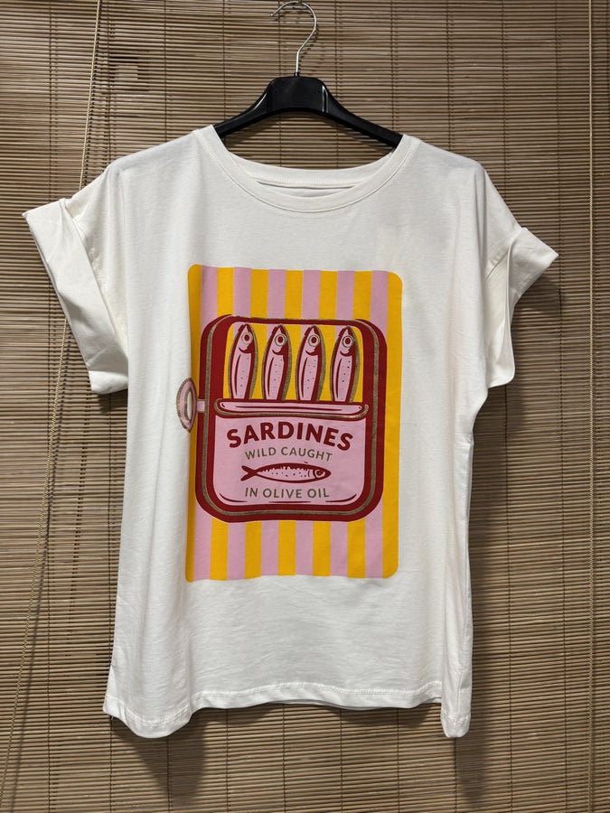 T-shirt Blanc Sardines jaunes