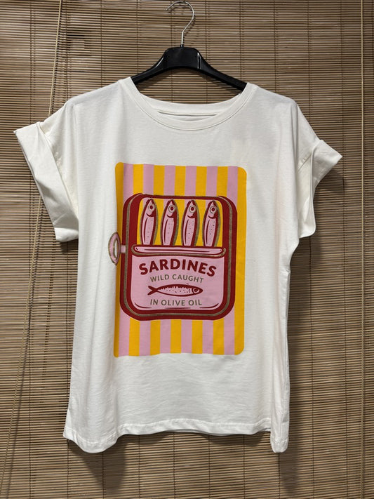 T-shirt Blanc Sardines jaunes