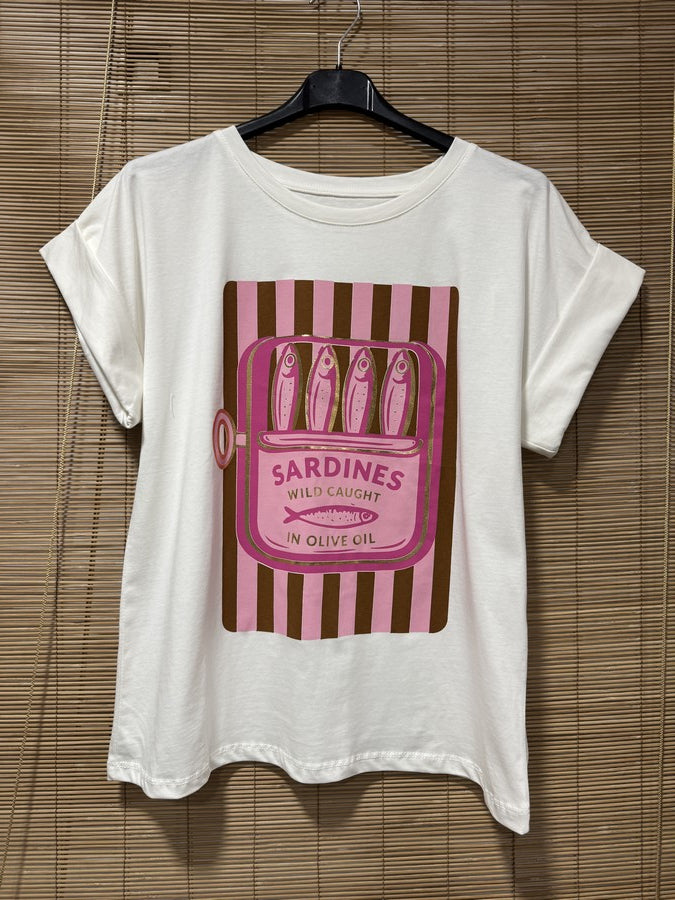T-shirt Blanc Sardines marron