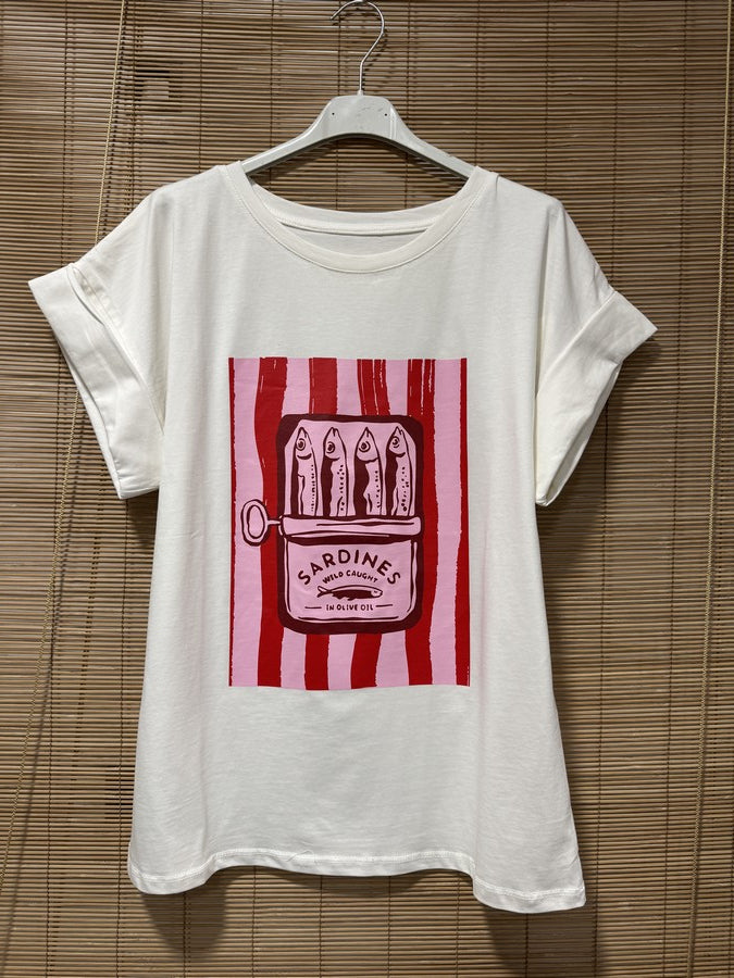 T-shirt Blanc Sardines rouges