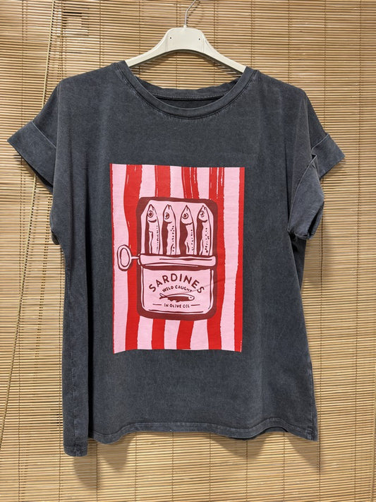 T-shirt anthracite Sardines rouges