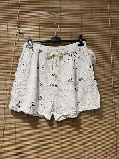 Short en gaze de coton bandana blanc
