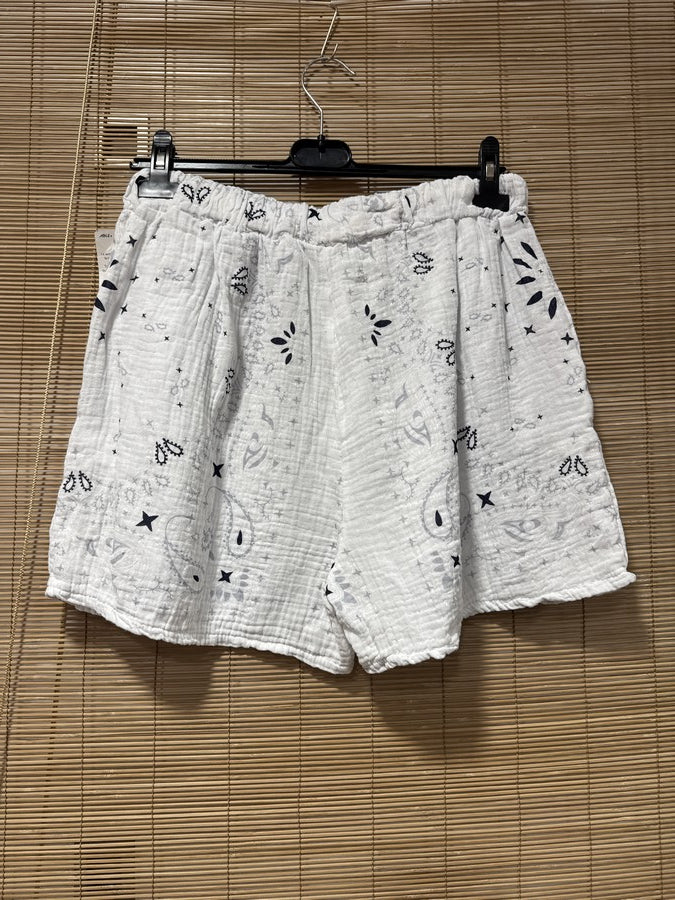 Short en gaze de coton bandana blanc