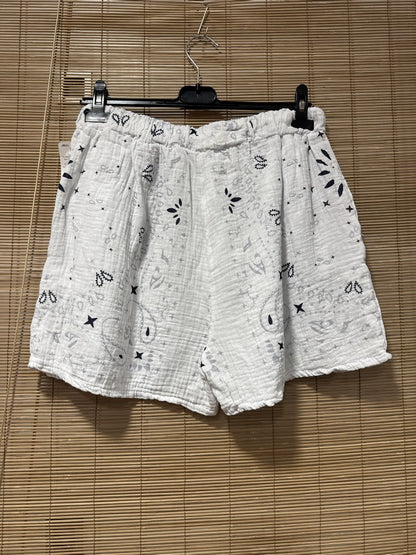 Short en gaze de coton bandana blanc