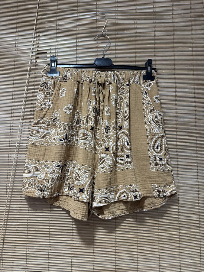 Short en gaze de coton bandana camel
