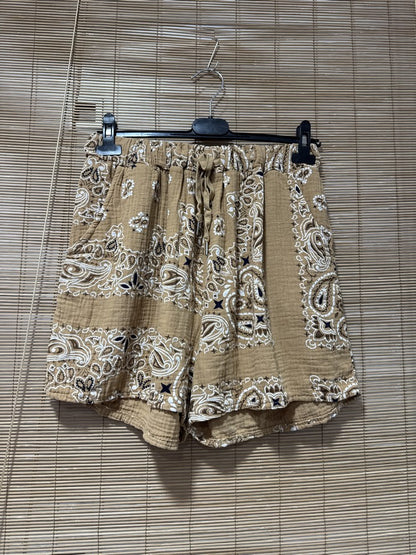 Short en gaze de coton bandana camel