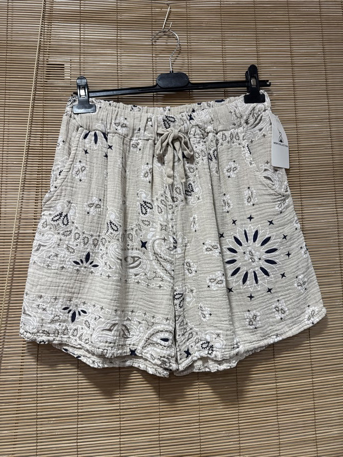 Short en gaze de coton bandana sable