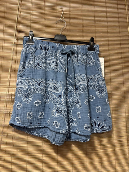 Short en gaze de coton bandana bleu jean