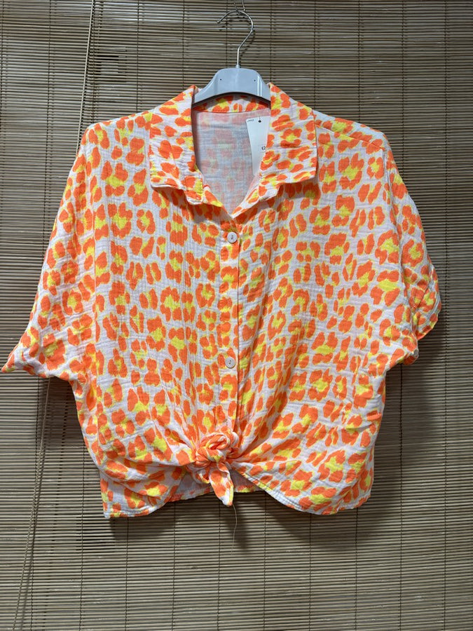 Chemise gaze de coton léo fluo orange/jaune