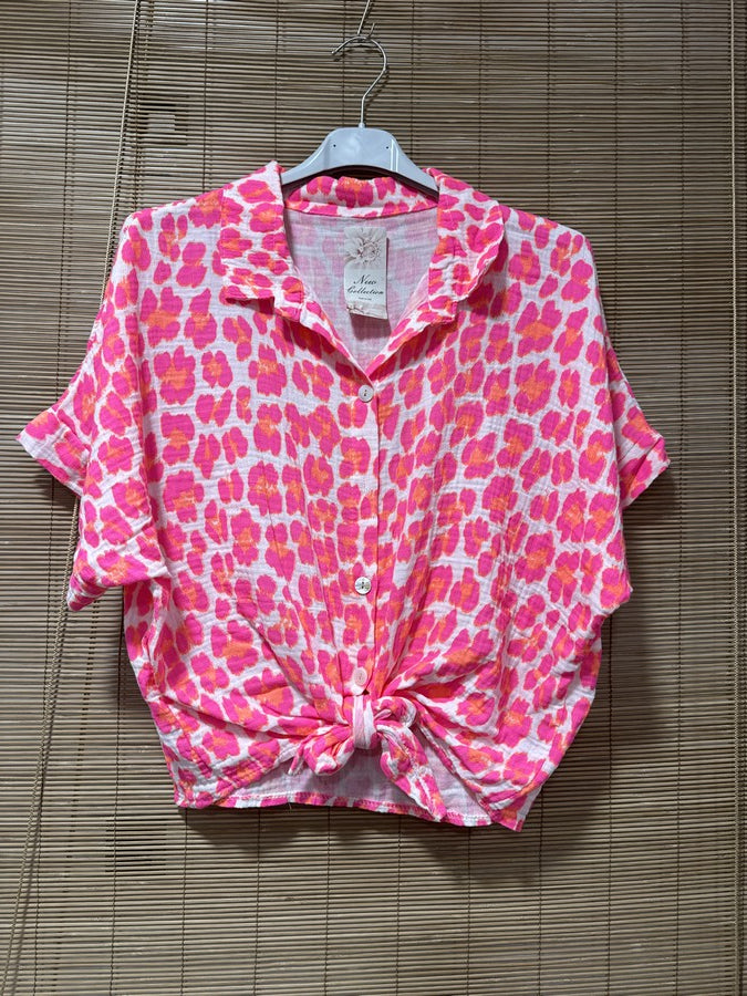 Chemise gaze de coton léo fluo rose