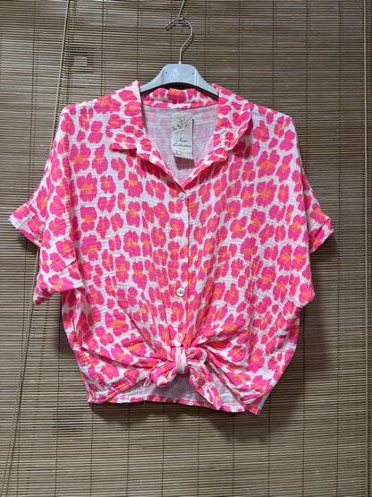 Chemise gaze de coton léo fluo rose