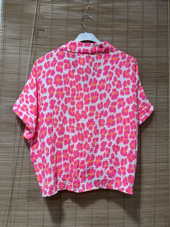 Chemise gaze de coton léo fluo rose