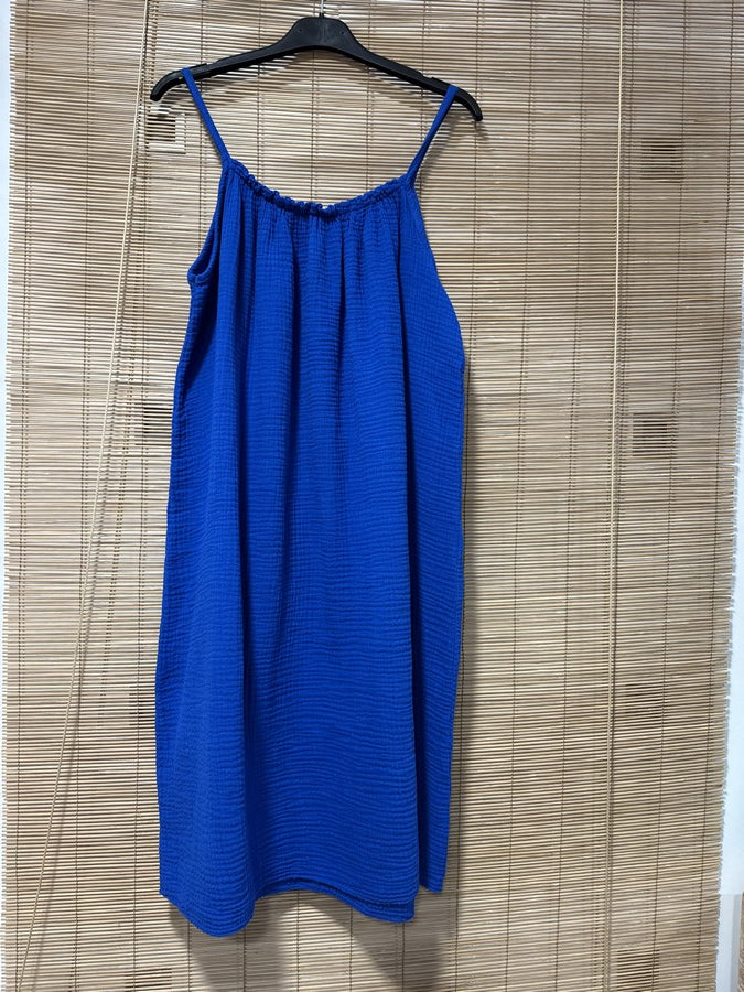 Robe à bretelles gaze de coton bleu roi