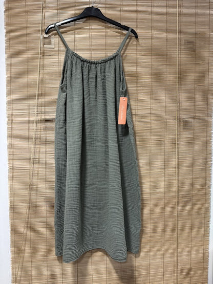 Robe à bretelles gaze de coton kaki