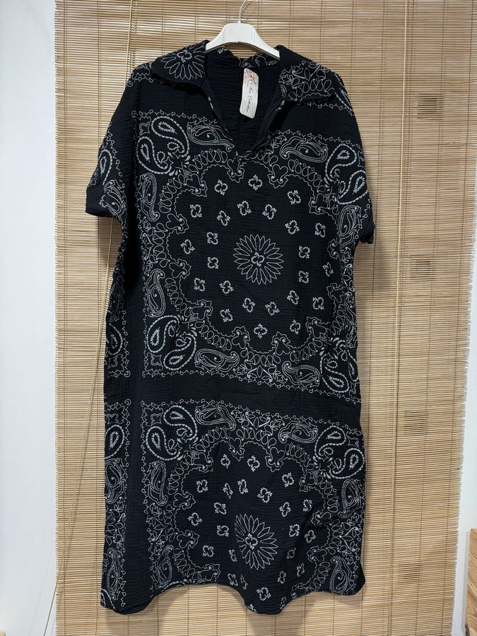 Robe gaze de coton bandana noire