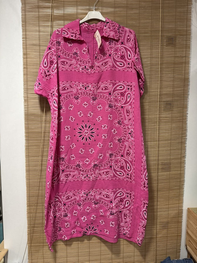 Robe gaze de coton bandana fuchsia