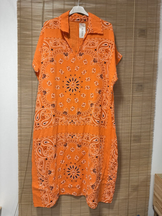 Robe gaze de coton bandana orange